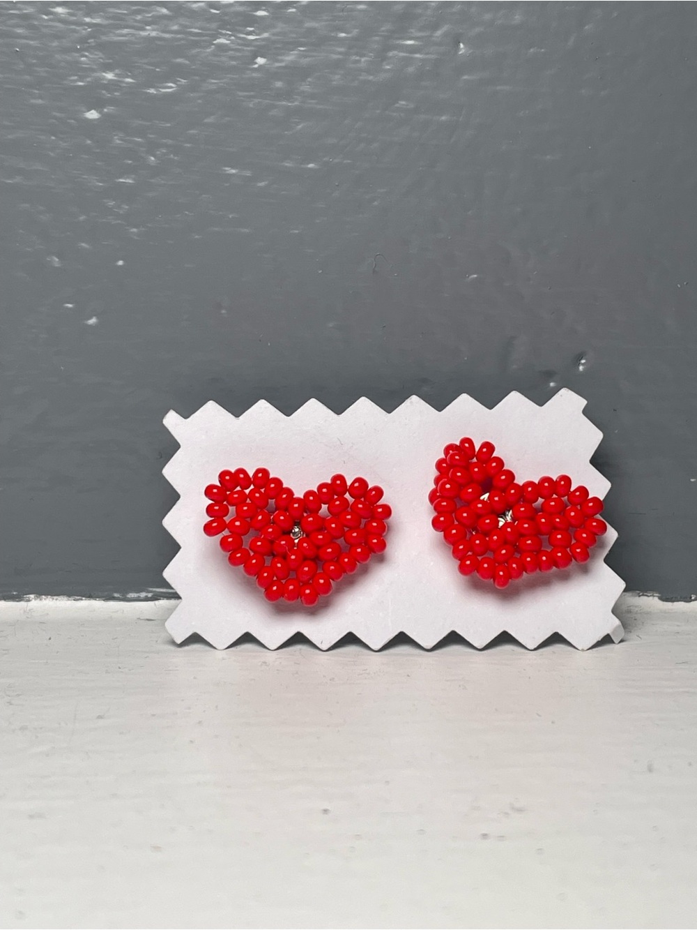 Huichol Beaded Heart Stud Earrings